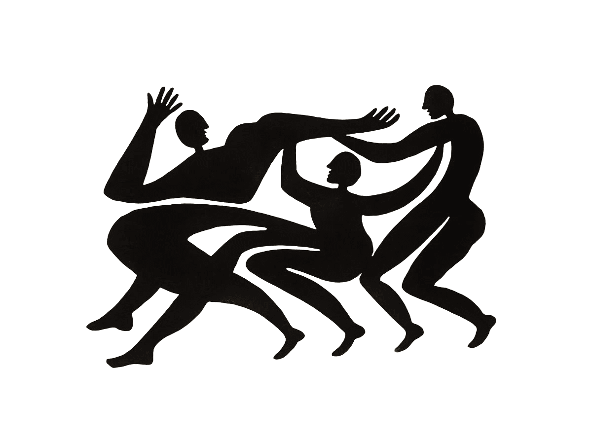 Illustration of three figures moving together
